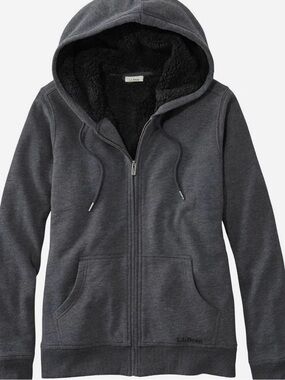 NWT L.L. Bean Women's Charcoal Sherpa-Lined Hoodie Jacket